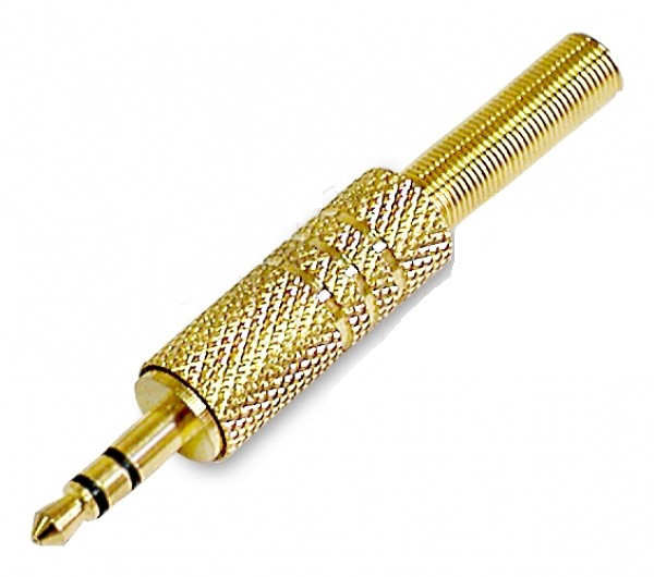 Штекер 3,5 мм стерео, корпус метал. gold, з насічкою