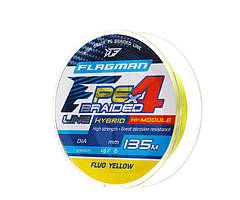 Шнур Flagman PE Hybrid F4 135m FluoYellow 0,16mm. 9,1кг/20lb