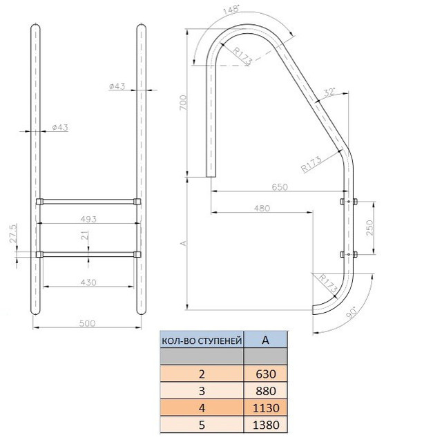 Сходи в басейн Kripsol standard на 3 сходинки креслення