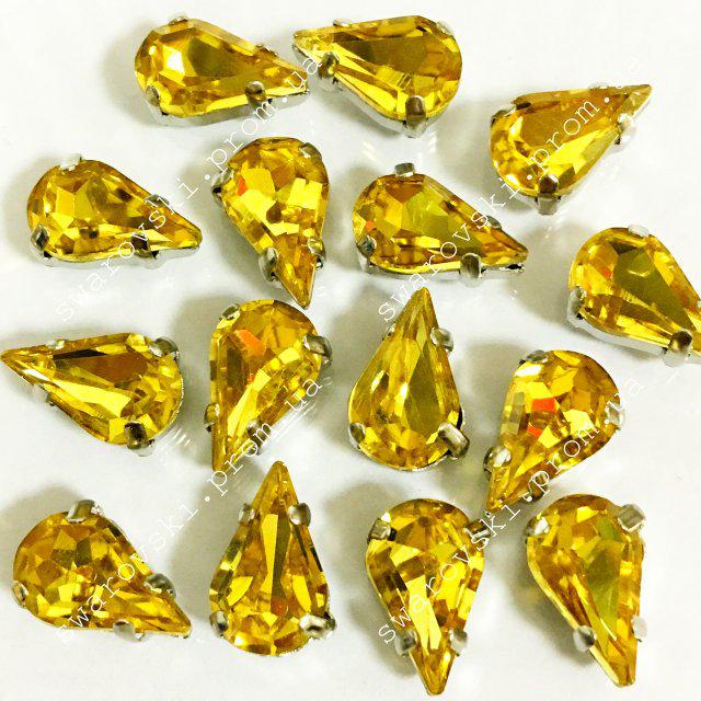 Стрази в цапах, Крапля, Розмір 8x13, Колір Topaz