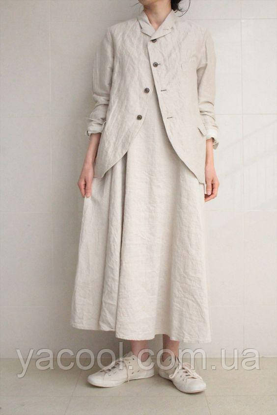 Костюм: піджак, плаття і для високої жінки вареного льону. Розмір 42-74+ батал