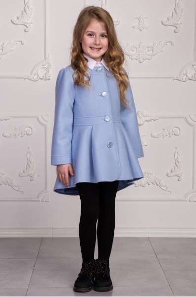 Пальто для дівчаток кашемірове демісезонне блакитне зріст 110