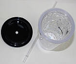 Термо-стакан пластик з кришкою і трубочкою, прозорий з котом, фото 3