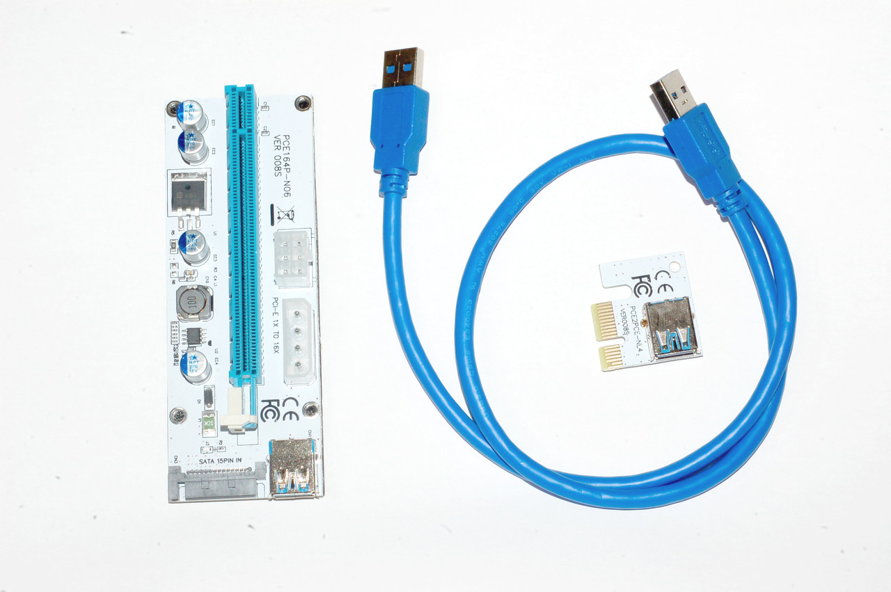 Райзер Sata 6 Pin Molex v008S USB 3.0 PCI-E 1X - 16X Riser для відеокарт 60см плата розширення майнінг