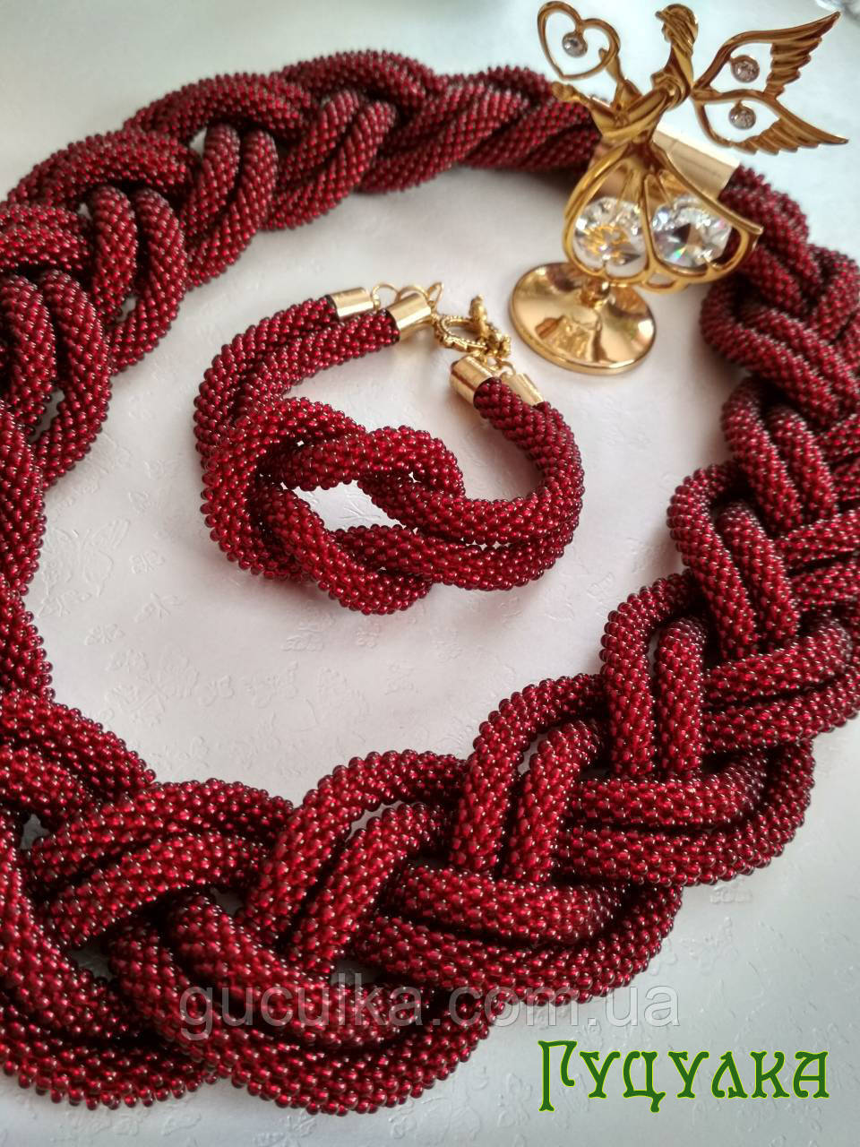 Набір прикрас джгут та браслет ручної роботи "Червона коса", фото 1