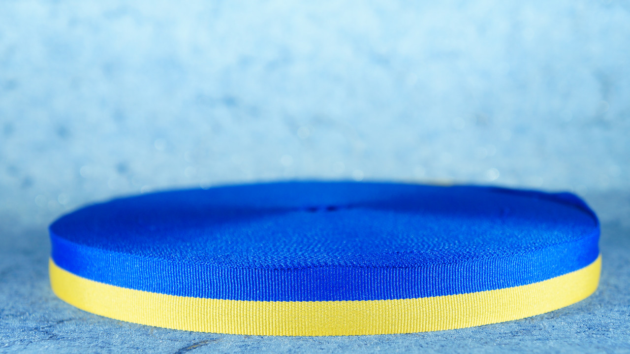 Стрічка репсова 20 мм жовтий/силячок 50 м