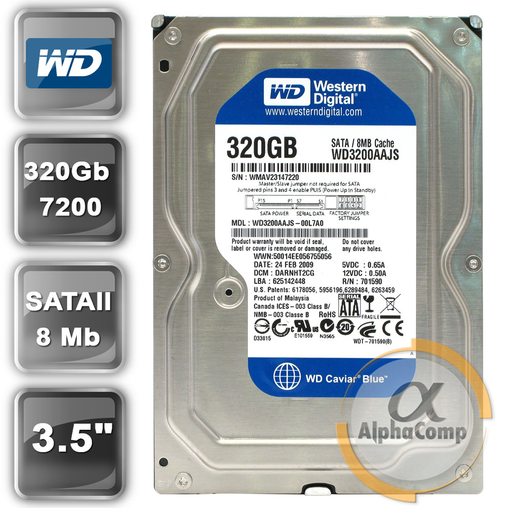 Жорсткий диск 3.5" 320 Gb WD WD3200AAJS (7200/8Mb/SATAII) БУ