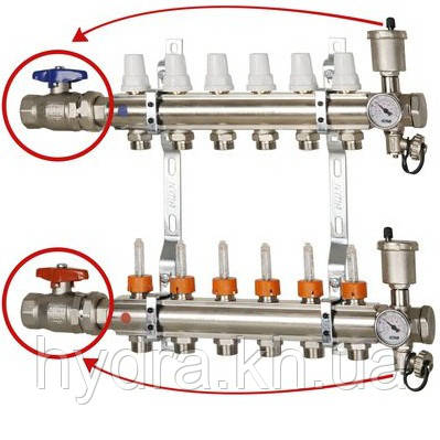 Колектор із регулювальними та запірними вінтелями вих. 6 (1") ICMA Арт. K001