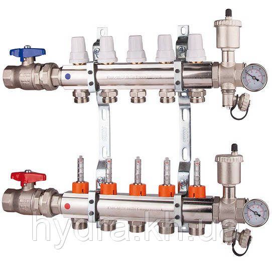 Колектор із витратоміром і запірними вінтелями вих. 5 (1") ICMA Арт. K025