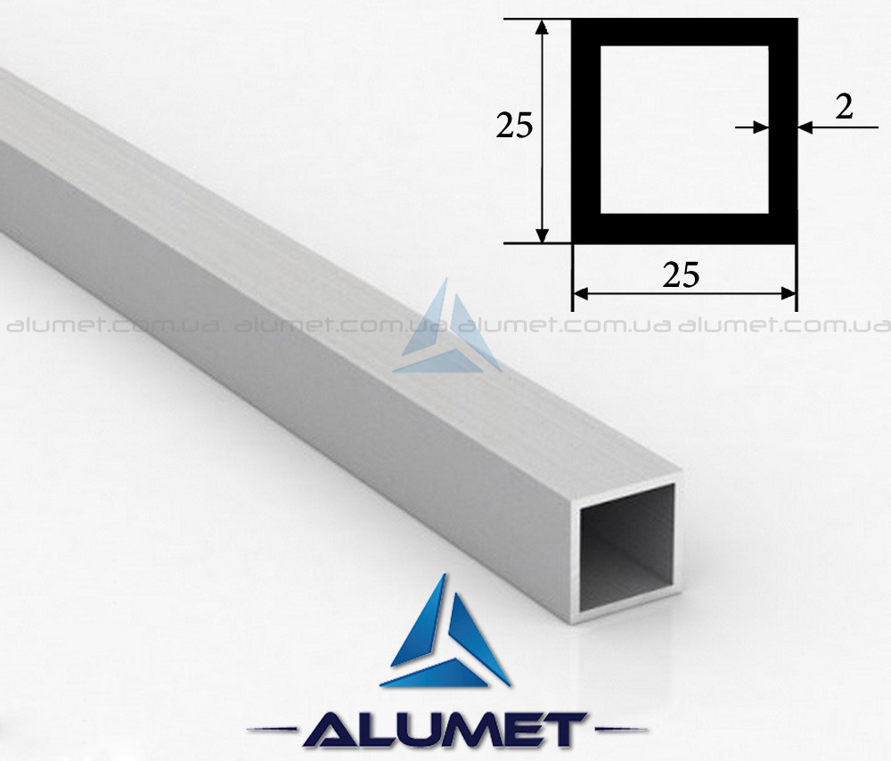 Труба алюмінієва 25х25х2 мм без покриття ПАС-2033 (БПЗ-0378)