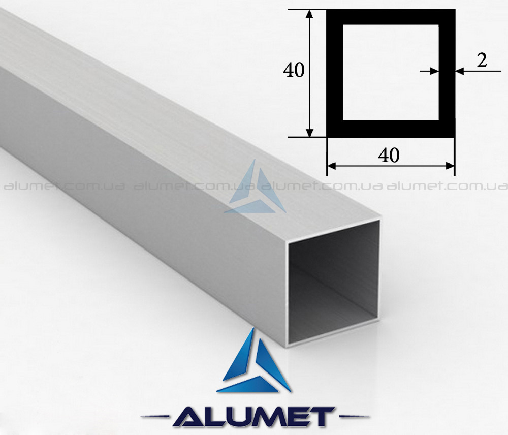 Труба алюмінієва 40х40х2 мм анодована ПАС-2195 (БПЗ-0379)