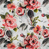 Ткань для штор, римская штора, скатерть, декор розы крупные кораллового цвета с доставкой