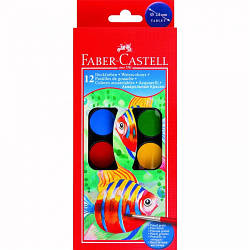 Акварельні фарби сухі Faber-Castell 12 кольорів (d = 24 мм) з пензликом, 125011
