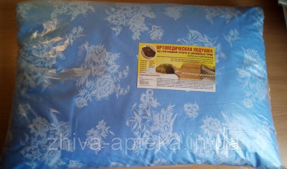 Ортопедична подушка з гречаного лушпиння 40х60 (твк) з блискавкою, фото 1