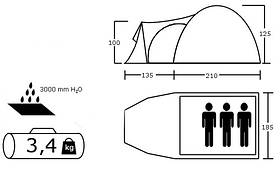 Намет 3-х місна Presto Acamper MONSUN 3 PRO зелена - 3500мм. Н2О - 3,4 кг, фото 3