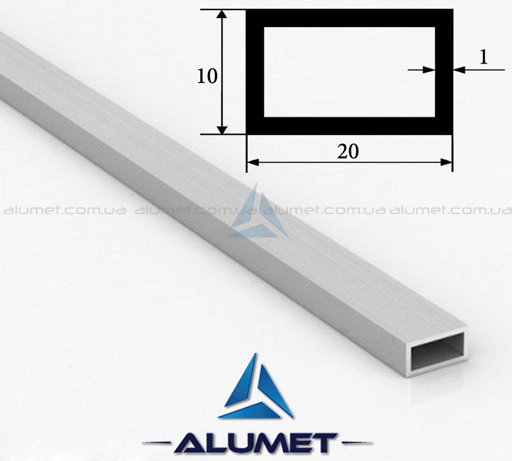 Труба алюмінієва 20х10х1 мм прямокутна анодована