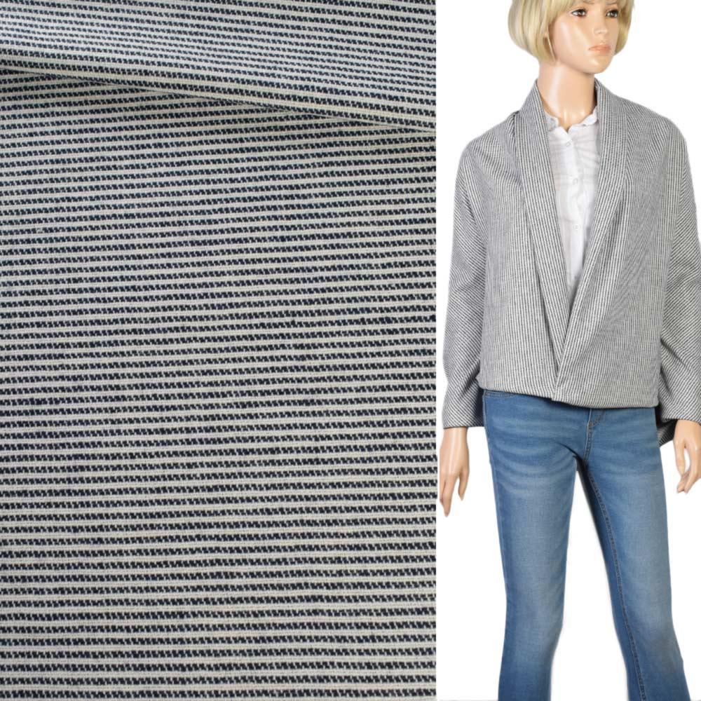 Рогожка костюмна з віскозою смуга синя на білому, ш.150