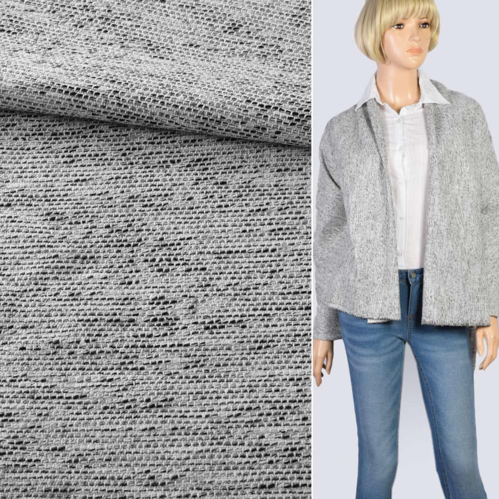 Рогожка костюмна з віскозою меланж біло-чорна, ш.150