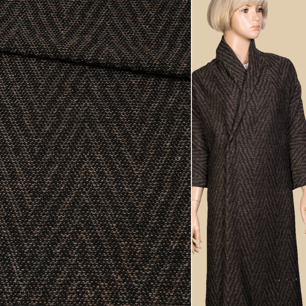 Рогожка костюмно-пальтова зигзаг чорно-бежева, ш.140