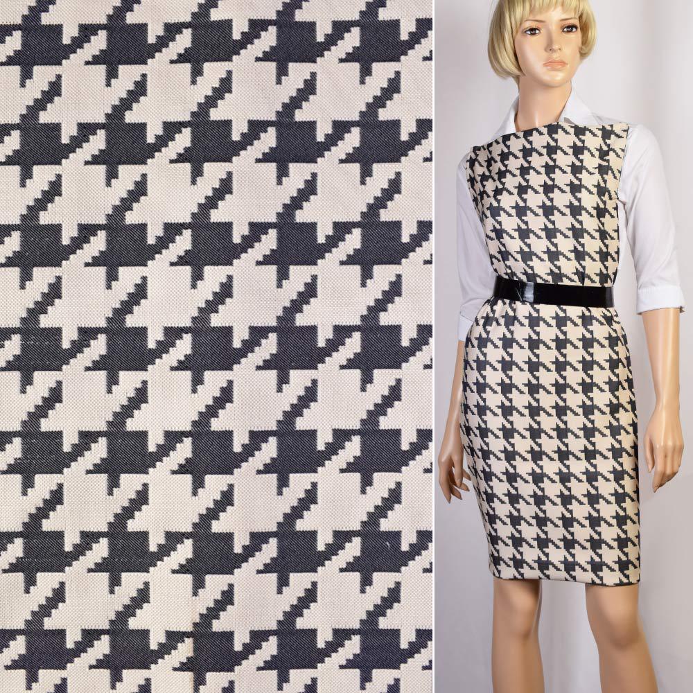 Жаккард в молочно-синю гусячу лапку (40мм) ш.150