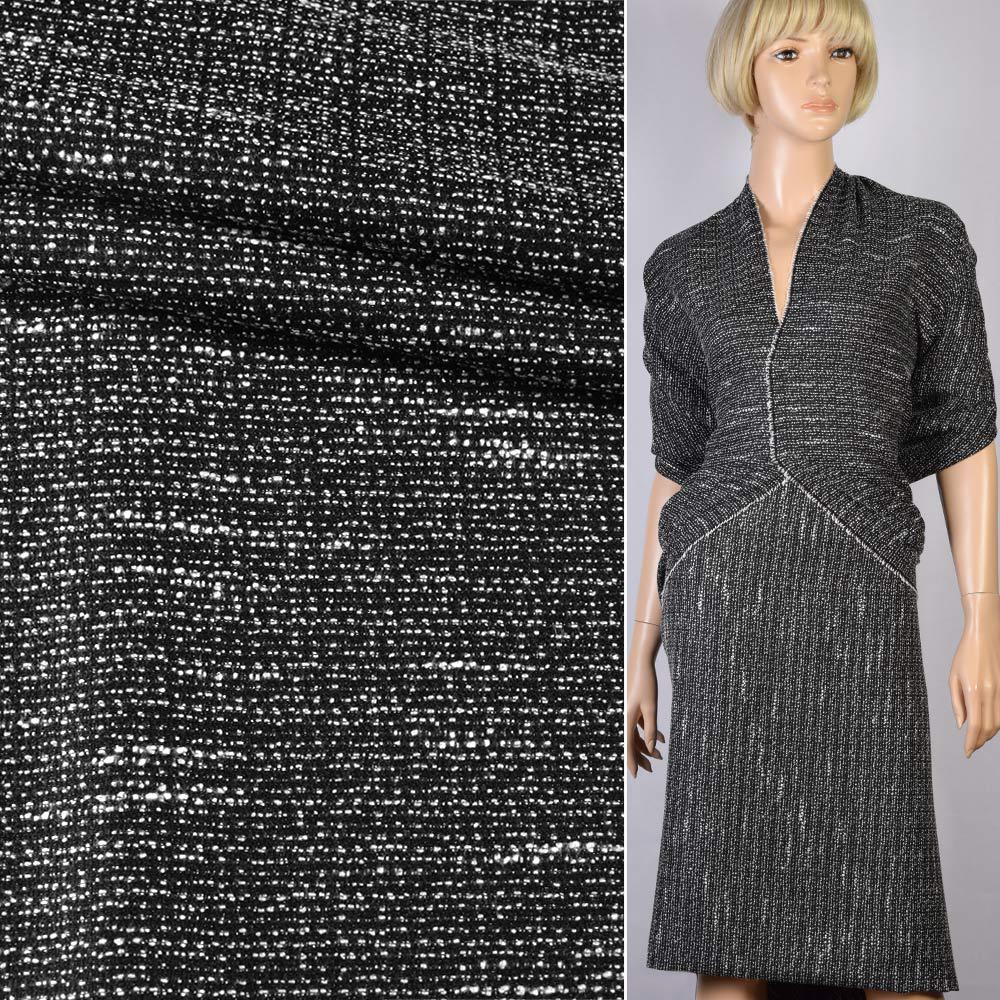 Рогожка букле костюмна чорна з білими штрихами ш.150