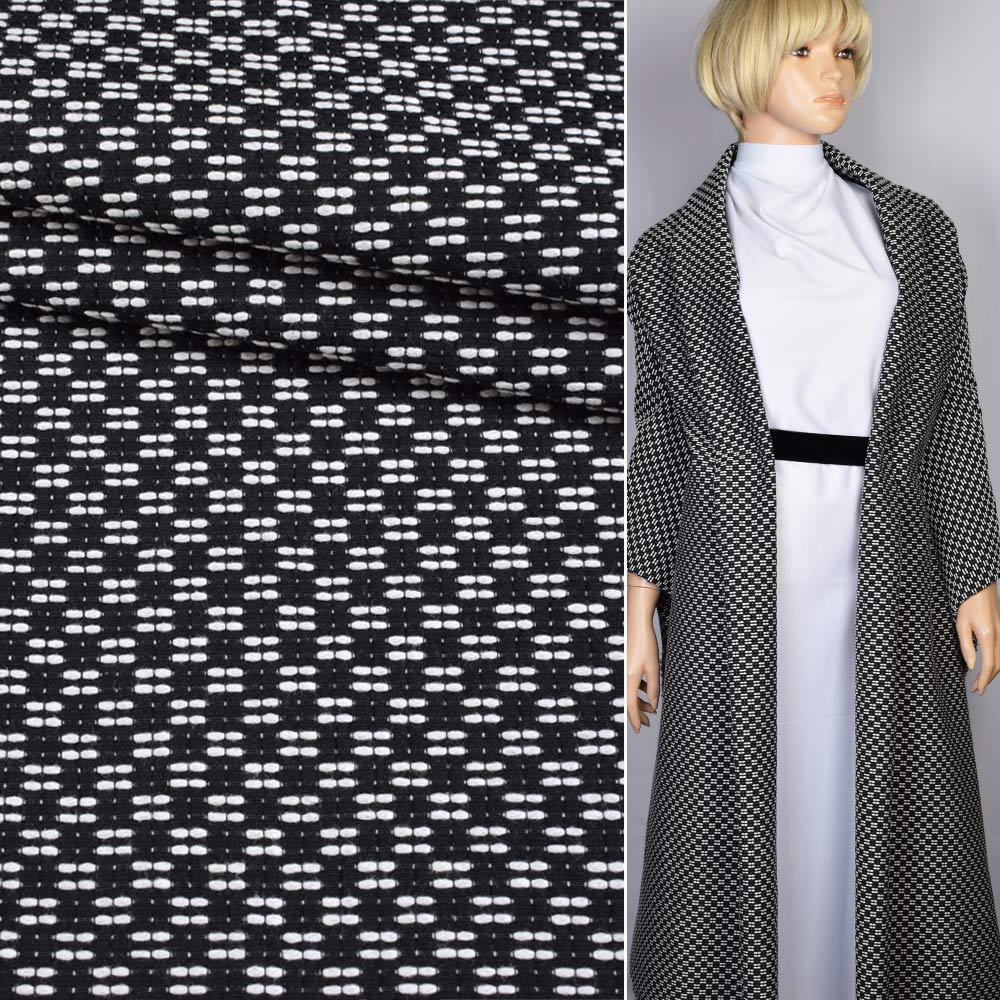 Рогожка костюмна біло-чорна шахматка ш.150
