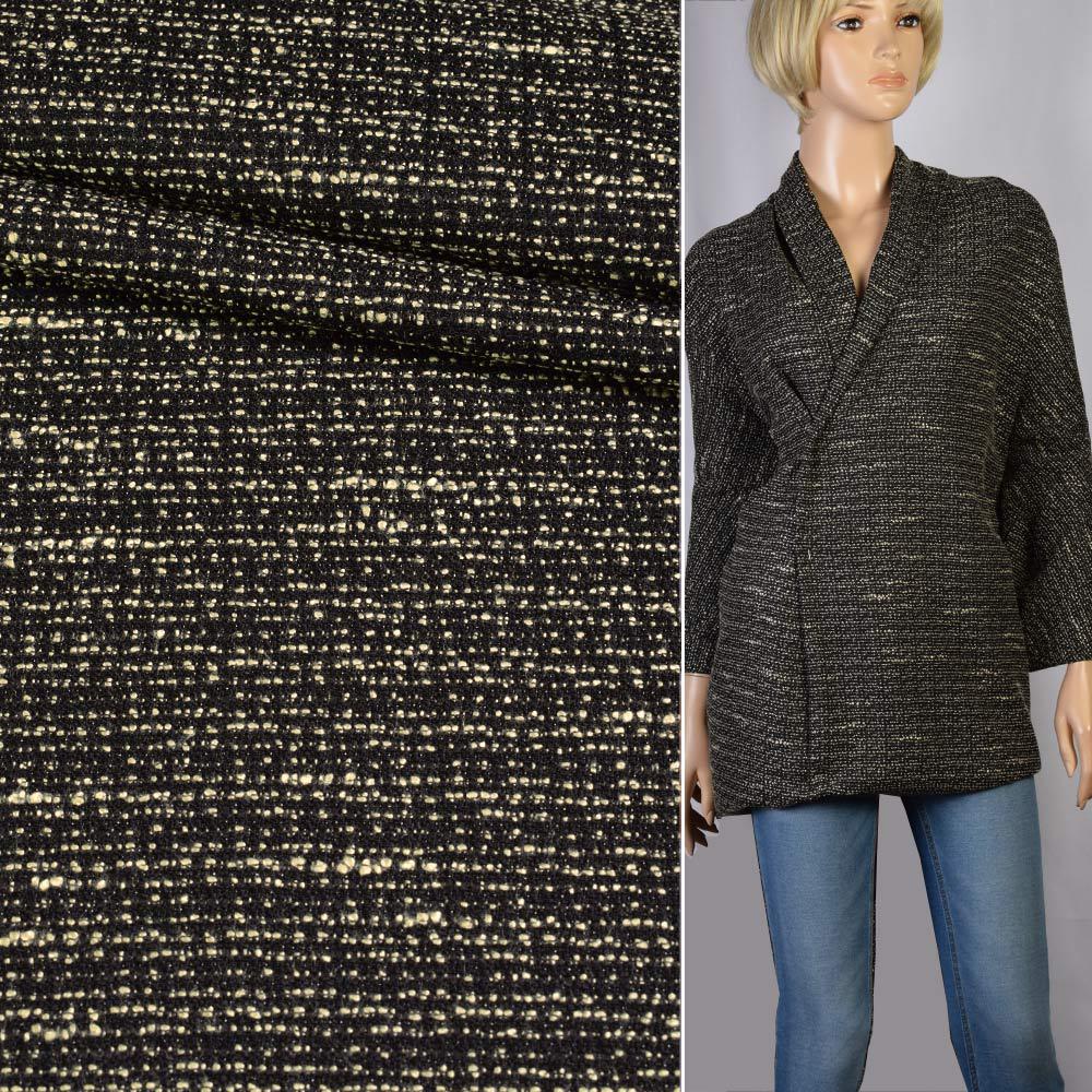 Рогожка костюмна з віскозою чорна з жовтими штрихами ш.150