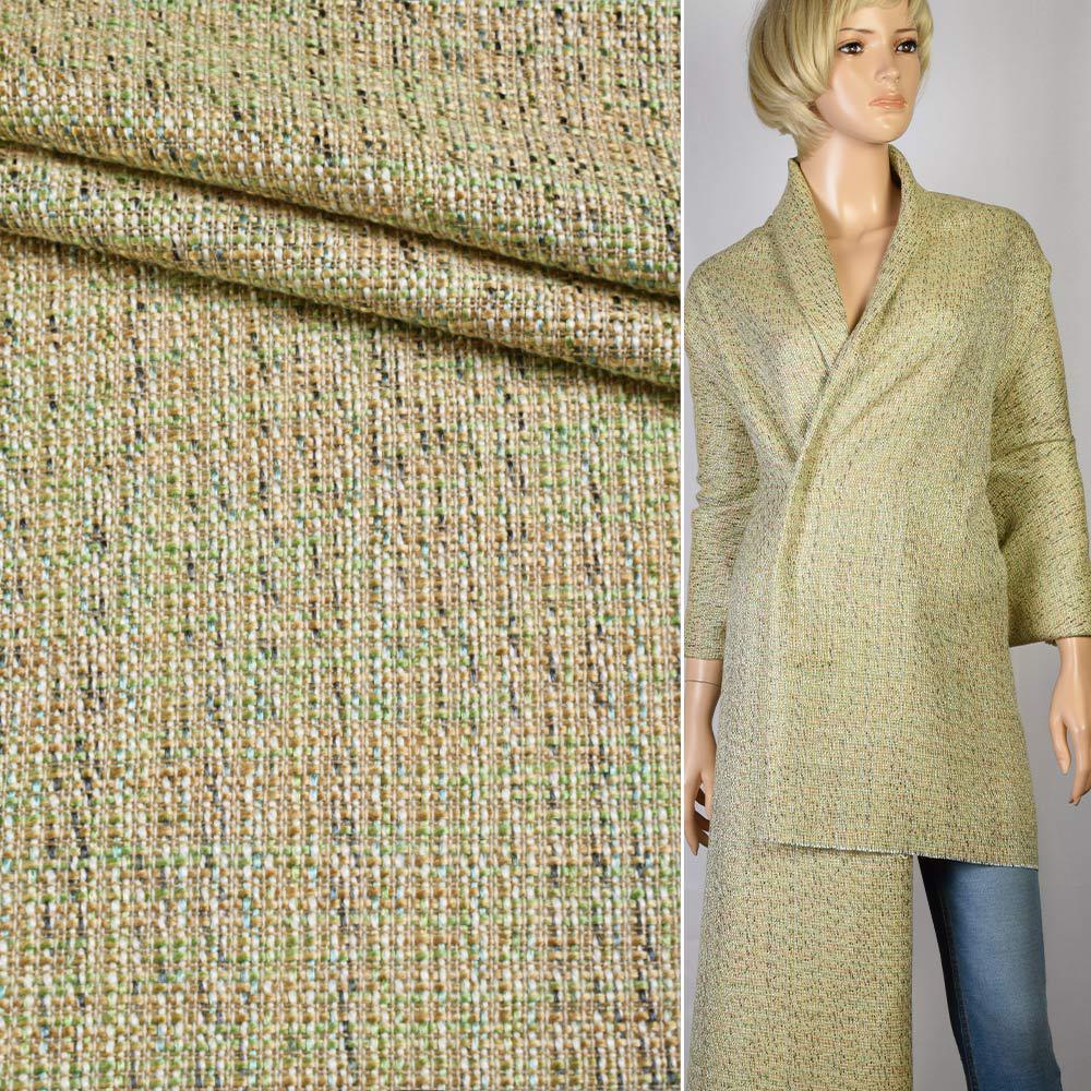 Рогожка костюмна зелено-молочно-лаймовим ш.150