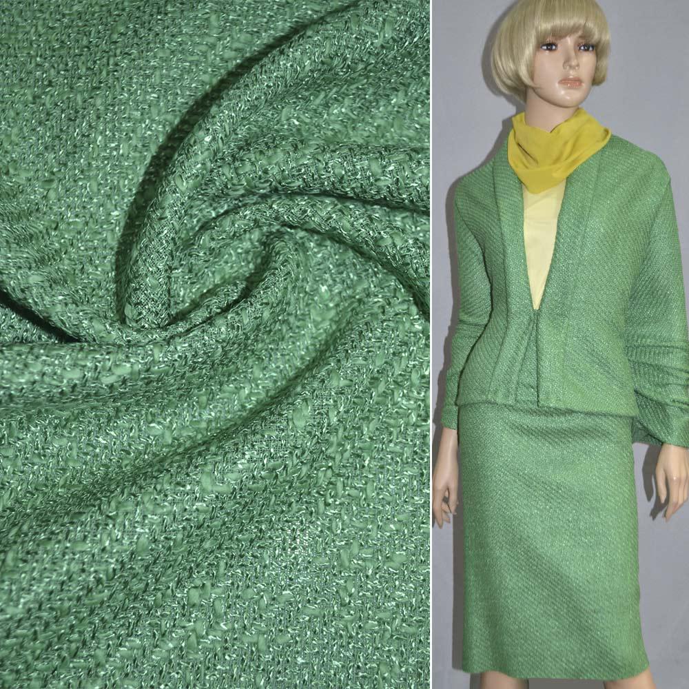 Рогожка костюмна віскозна з шерстю ялинка діагональна зелена нефритова