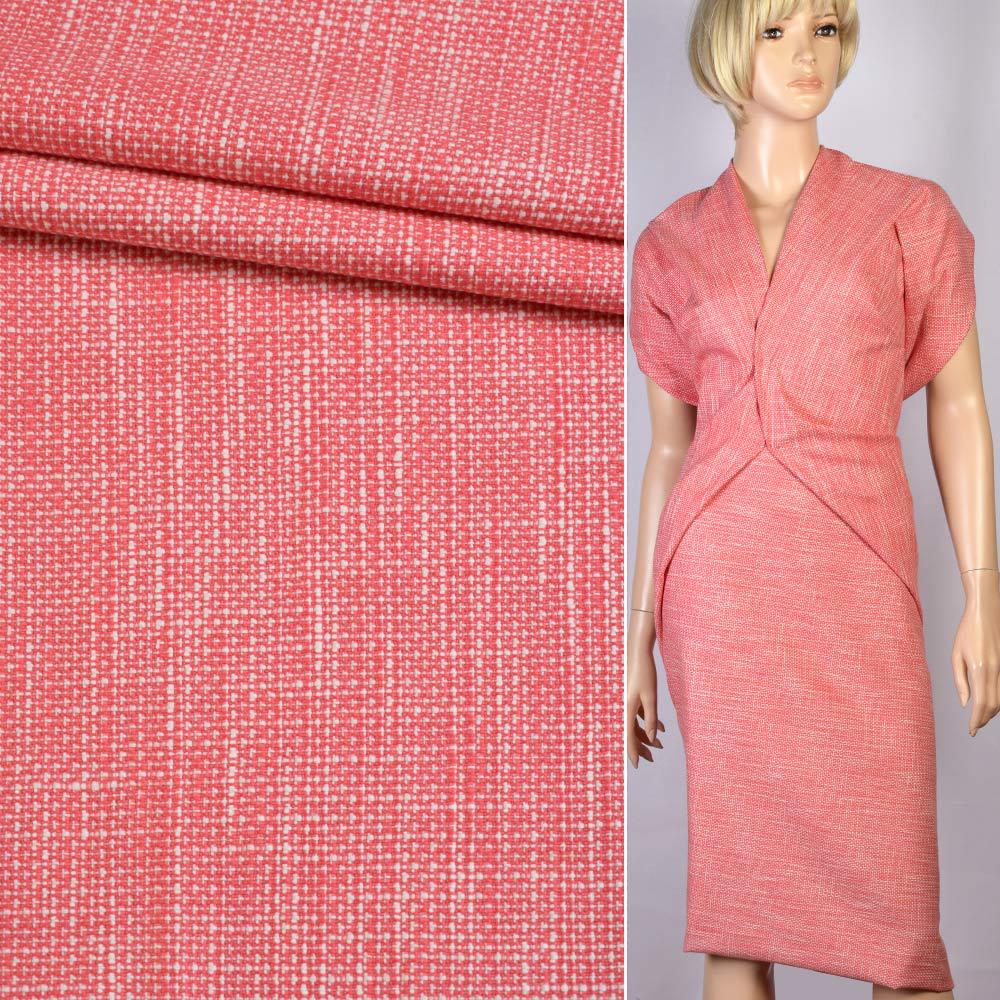 Рогожка костюмна бавовняна з льоном червона з білим переплетенням ш.150