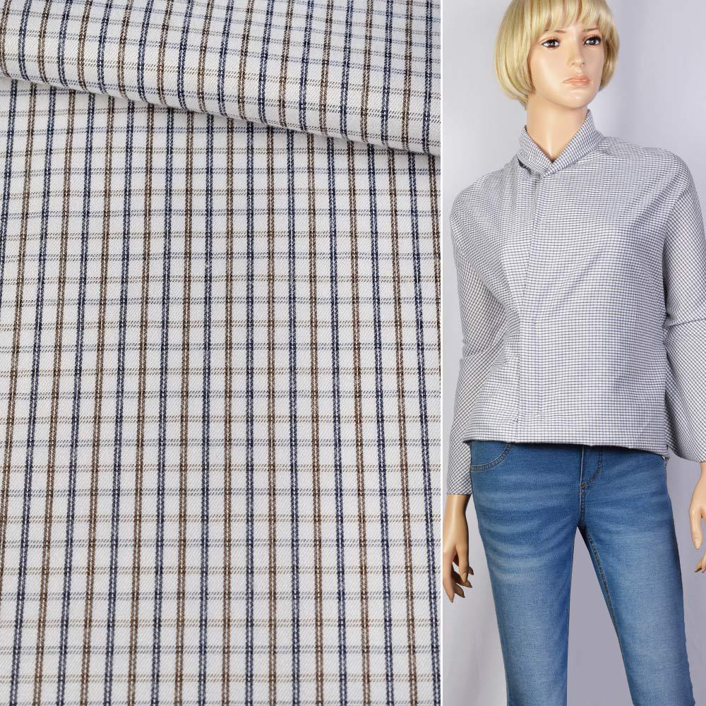 Коттон білий в коричнево-синю клітку 5мм ш.145