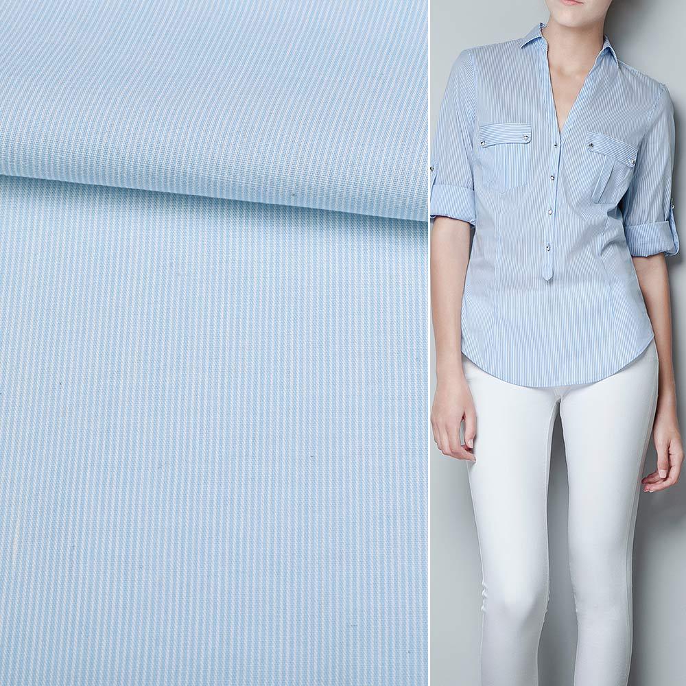 Поплін сорочковий блакитну, білу смугу меланж 1 * 1мм ш.145