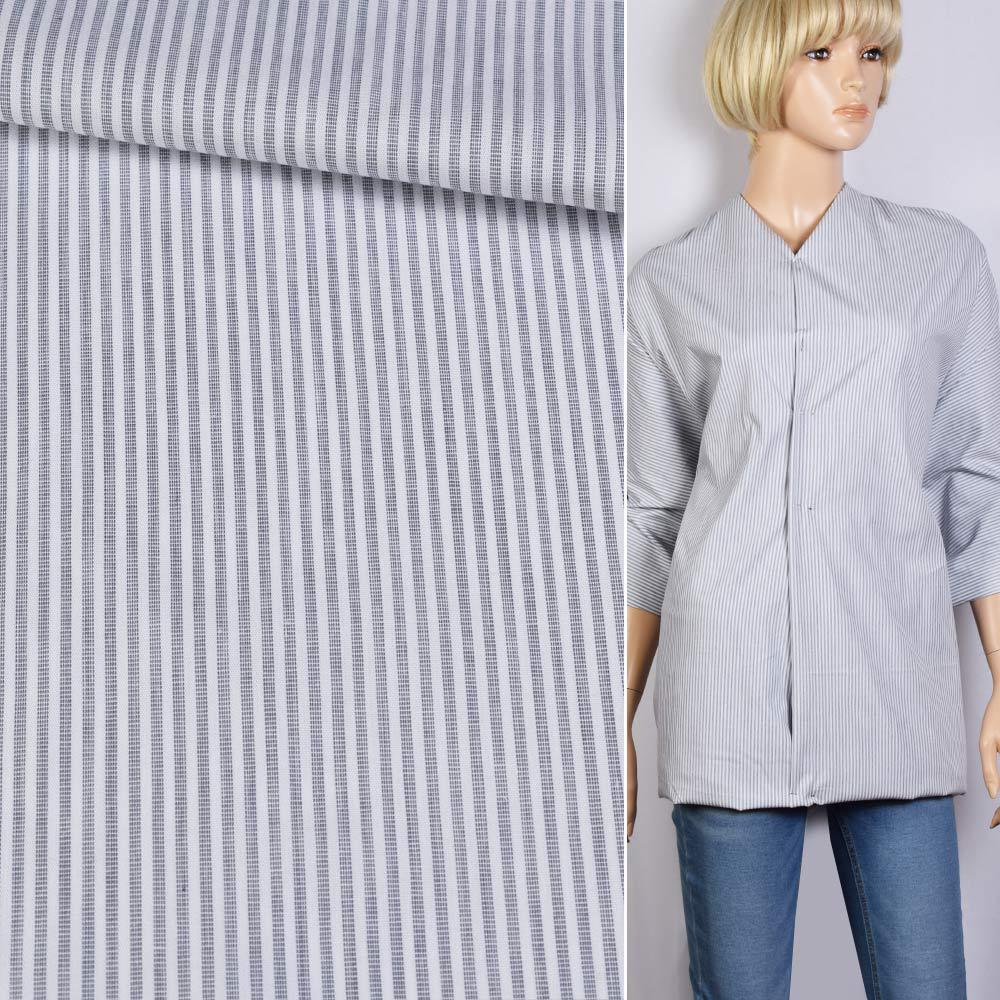 Поплін сорочковий білий в сіру смугу 2 * 2 мм ш.145