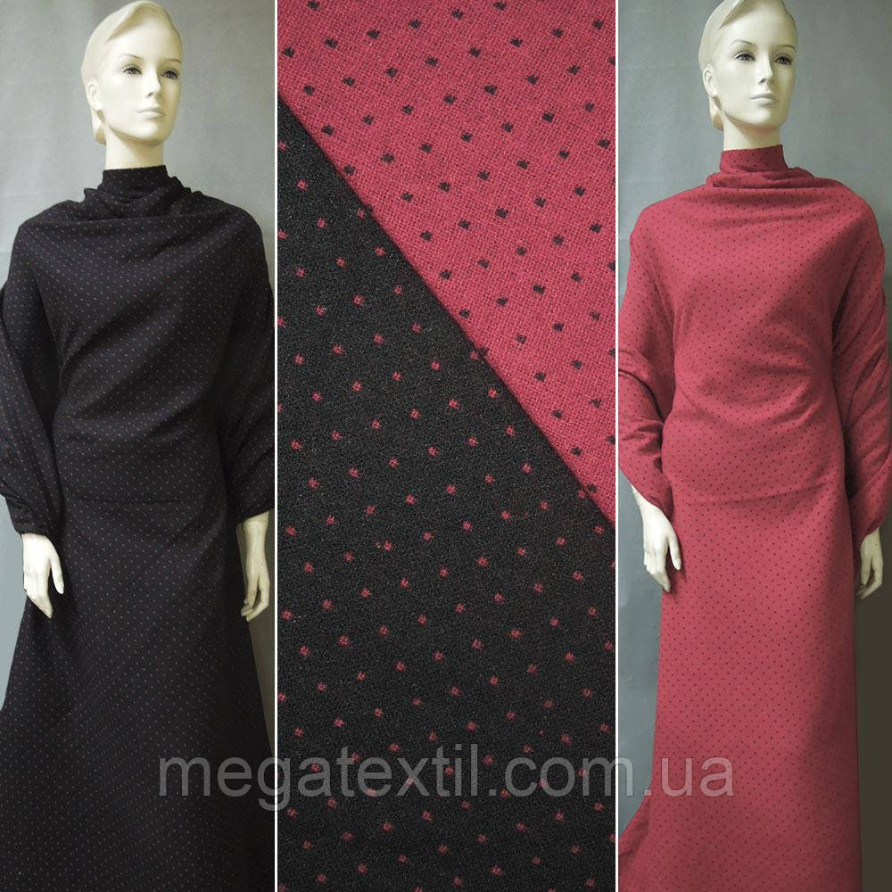 Тканина костюмна 2-ст. рожево-чорна в дрібний горох ш.150