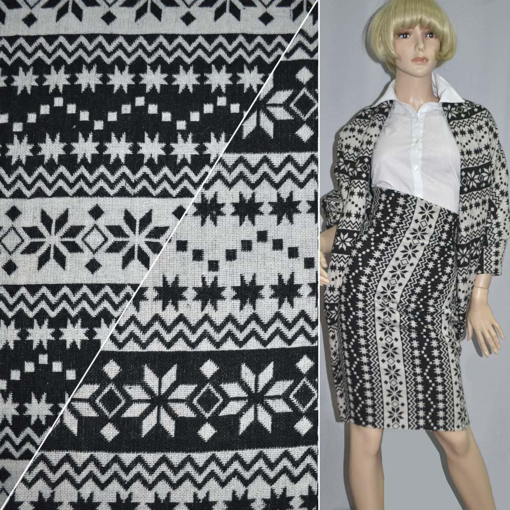 Тканина 2-х ст. молочно-чорна (раппорт) з орнаментом ш.150