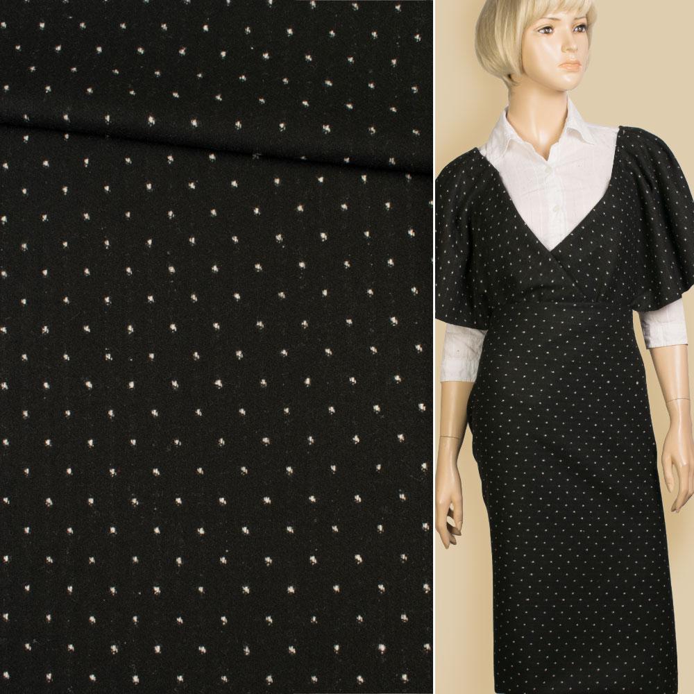 Жаккард костюмний 2-ст. чорний в білу крапку / смужку, ш.147