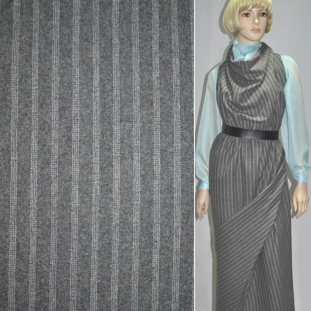 Вовна костюмна сіра в смужку 4-рядну білу, ш.150