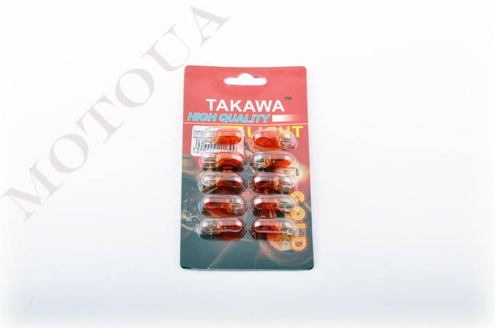 Лампа габаритів / поворотів Т10 ЖОВТА (безцокольна) 12V 3W TAKAWA, фото 2