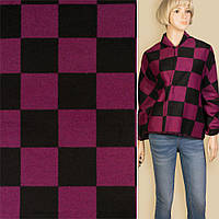 Пальтова тканина з ворсом клітина шахова велика фіолетово-чорна, ш.155