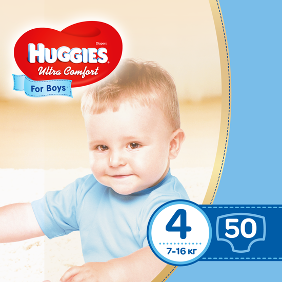 Підгузки дитячі Huggies Ultra Comfort для хлопчиків 4 (7-16 кг) Jumbo Pack 50 шт