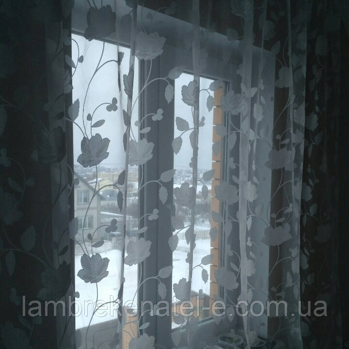 Тюль Гардина принт білі квіти, фото 1