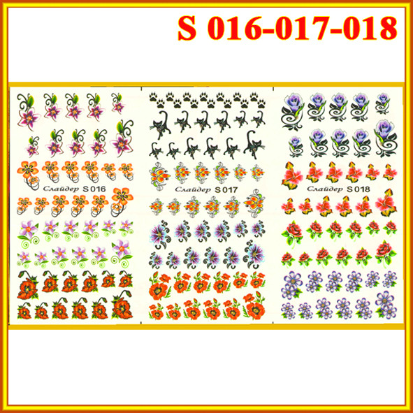 Наклейки для Нігтів PhotonailArt Водні Різнокольорові, Велика Потрійна Пластина, Angevi S 016-017-018