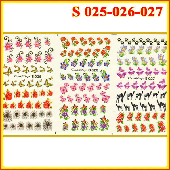 Наклейки для Нігтів PhotonailArt Водні Різнокольорові, Велика Потрійна Пластина, Angevi S 025-026-027