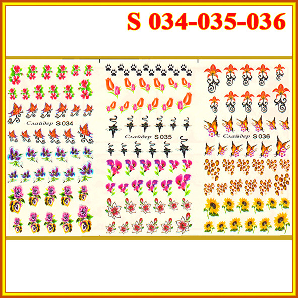 Наклейки для Нігтів PhotonailArt Водні Різнокольорові, Велика Потрійна Пластина, Angevi S 034-035-036