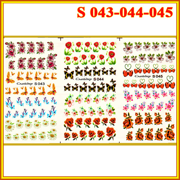 Наклейки для Нігтів PhotonailArt Водні Різнокольорові, Велика Потрійна Пластина, Angevi S S 043-044-045