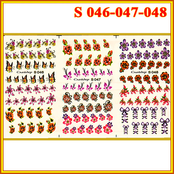 Наклейки для Нігтів PhotonailArt Водні Різнокольорові, Велика Потрійна Пластина, Angevi S 046-047-048