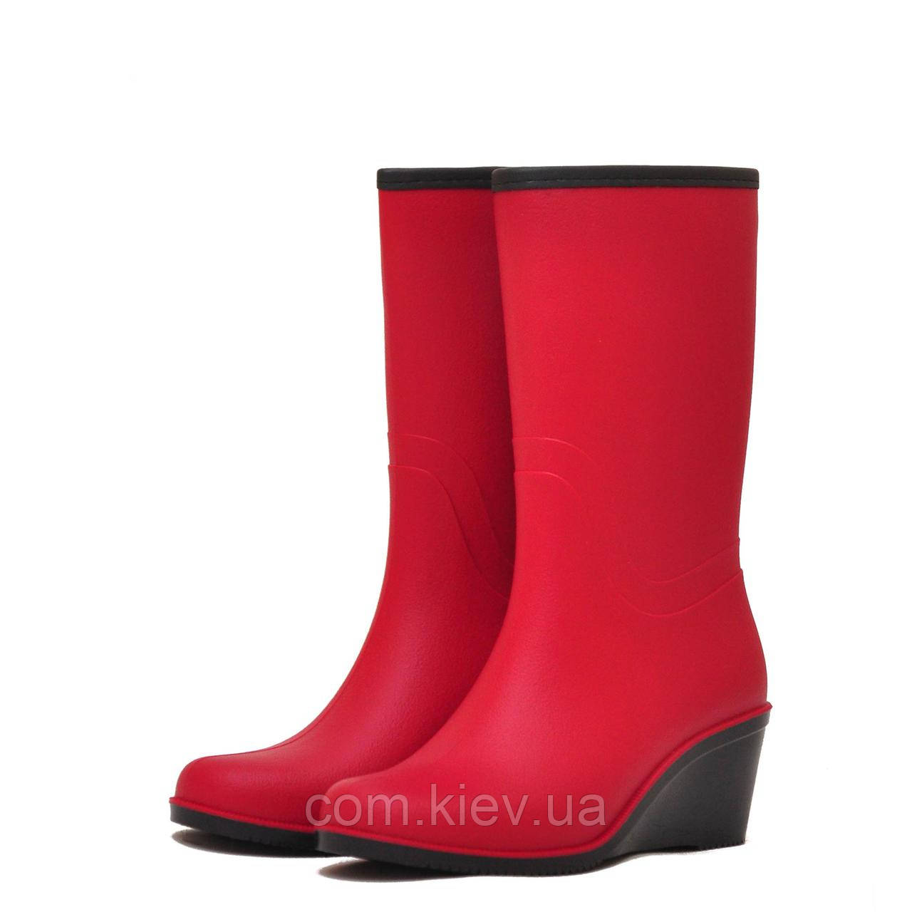Чоботи жіночі демісезонні модельні гумові (ПВХ) матові ПС 27-2 (червоні), фото 1