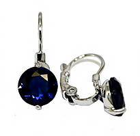 Сережки з Swarovski. Колір металу: срібний.Висота сережки: 2 см. Діаметр кристала: 8 мм. Колір: синій.