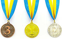 Медаль спортивная с лентой WOULD d-4,5см 1-золото, 2-серебро, 3-бронза (металл, d-4,5см, 20g)