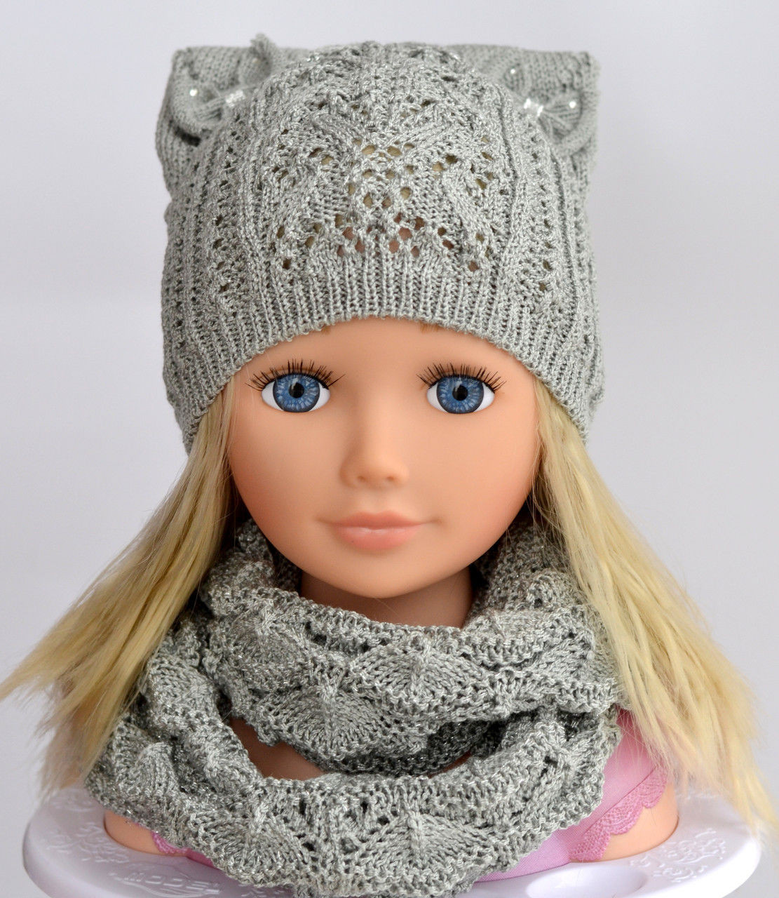 Весняна шапка з вушками Колір Світло-сірий Розмір 50-56